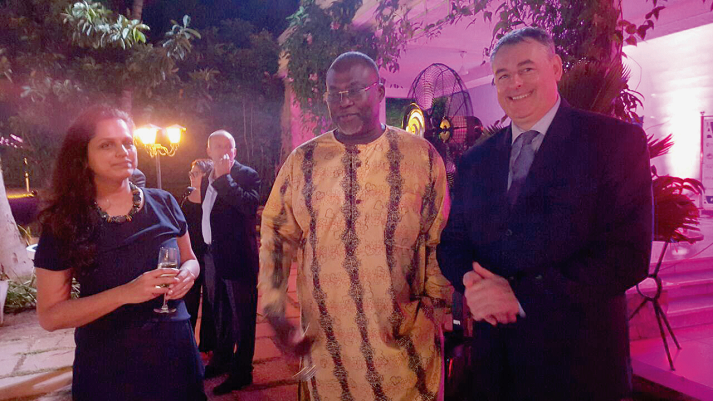 French Ambassador François Pujolas (right) and his wife Revati, interact with Trade Minister Mr Spio Garbrah French Ambassador François Pujolas (right) and his wife Revati, interact with Trade Minister Mr Spio Garbrah