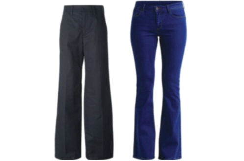 Flared, boot-cut and wide trousers and jeans are the best way to go for your figure type Flared, boot-cut and wide trousers and jeans are the best way to go for your figure type
