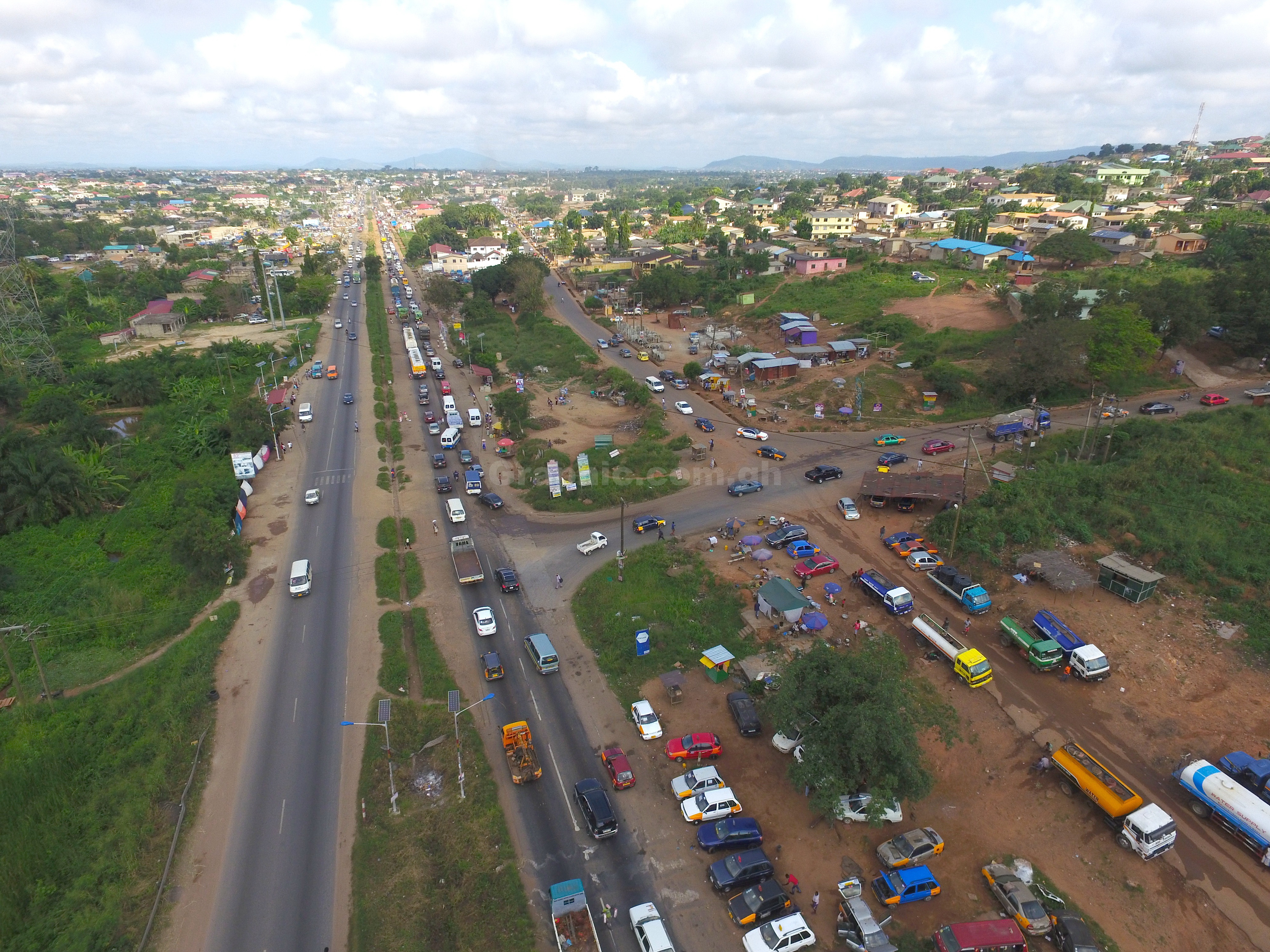 An aerial view of the Pokuase-ACP Junction road An aerial view of the Pokuase-ACP Junction road