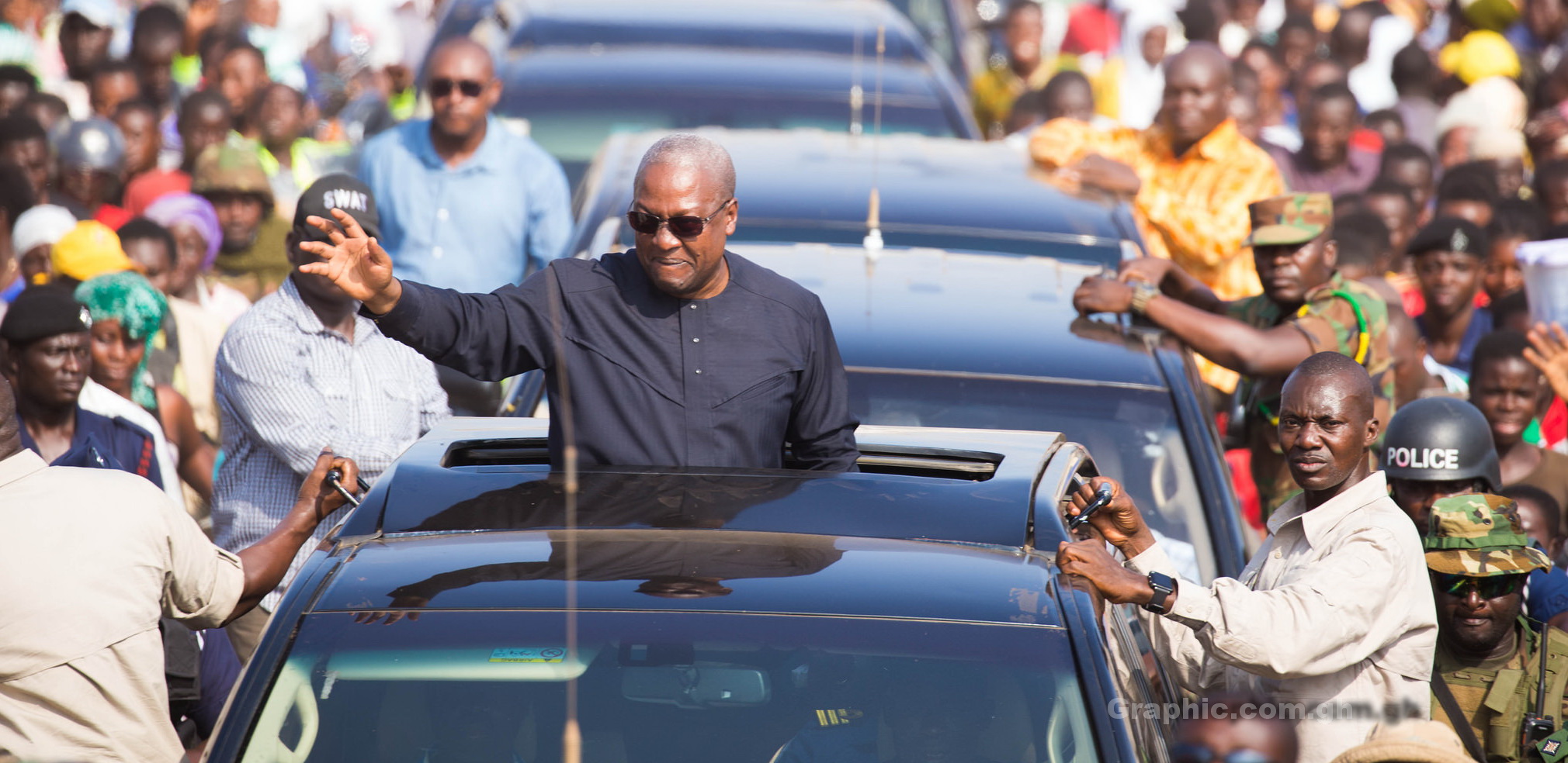 President Mahama acknowledging cheers from some residents of Ashaiman yesterday Ford Expedition gift brouhaha..Allegation baseless — President Mahama