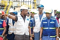 Edmond Kombat (3rd from left), MD of TOR, explaining a point to Godwin Edudzi Tameklo (2nd from right), CEO of the NPA, and the delegation and staff of TOR during a tour of the refinery