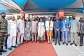 Professor Naana Jane Opoku-Agyemang (arrowed), Vice-President, with George Opare Addo (5th fromk left), Minister of Youth Development and Empowerment, and other dignitaries during her working visit to the ministry