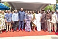Professor Naana Jane Opoku-Agyemang (6th from left),Vice-President, with Joseph Bukari Nikpe (5th from left), Minister of Transport , Dorcas Affo- Toffey (7th from left), Deputy Minister, together with management, transport Union officers, staff and heads of agencies under the ministry during her working visit
