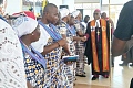 Presiding Bishop of The Methodist Church Ghana, Most Rev. Professor Johnson Kwabena Asamoah-Gyadu, congratulating the new Connexional officers of the Guild