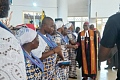 Most Rev Professor Johnson Kwabena Asamoah-Gyadu, Presiding Bishop of The Methodist Church Ghana, congratulating connexional officers of the Methodist Guild after their induction