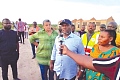 Kenneth Gilbert Adjei (arrowed), Minister of Works, Housing and Water Resources, briefing the media at Kpotame in the South Tongu Municipality.