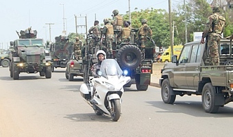 The military and other sister security agencies undertaking an operational exercise in some principal streets of Tema. Pictures: ERNEST KODZI