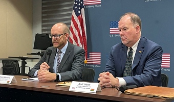 Rolf Olson (right), the Charge d’Affaires of the US Embassy in Ghana with Will Stevens (left), the Deputy Assistant Secretary for West Africa in the US Department of State’s Bureau of African Affairs, during the roundtable discussion with the media.