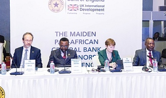 Dr Johnson Pandit Asiama (2nd from left), Governor, BoG; Dr Christian Rogg (left), British High Commissioner to Ghana; Clare Lombardelli (2nd from right), Deputy Governor, Bank of England, and Njuguna Ndung’u (right), former Governor, Central Bank of Kenya, at the event