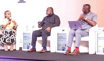 Ayesha Bedwei-Ibe (left), Tax Leader, PwC Ghana; Anthony Sarpong (middle), acting Commissioner-General, GRA, and Samuel Danquah Arkhurst, Director, Real Sector Division at the Ministry of Finance, in a panel discussion at the forum