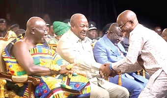 The writer (right) sharing pleasantries with President  John Mahama and the Asantehene, Otumfuo Osei Tutu at the GJA awards at ManhyiaThe writer (right) sharing pleasantries with President  John Mahama and the Asantehene, Otumfuo Osei Tutu at the GJA awards at ManhyiaThe writer (right) sharing pleasantries with President  John Mahama and the Asantehene, Otumfuo Osei Tutu at the GJA awards at Manhyia