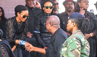 President John Dramani Mahama commiserating with Yaa Asantewaa Agyeman-Rawlings (left) during the funeral. Picture: CALEB VANDERPUYE 
