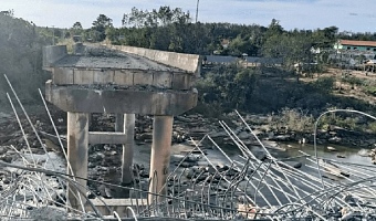 A damaged bridge after Thai military strikes in Pursat province, amid clashes along the Cambodia-Thailand border