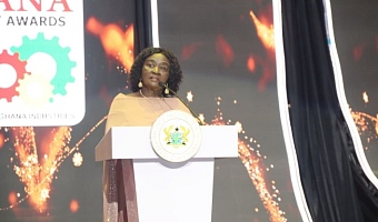 Prof. Naana Jane Opoku-Agyemang (middle), Vice-President, with Elizabeth Ofosu-Adjare (2nd from left), Minister of Trade, Agribusiness and Industry; Dr Nora Bannerman-Abbott (left), Chairperson, AGI Awards Planning Committee, and Dr Humphrey Ayim Darke (2nd from right), outgoing President, AGI, at the 14th Ghana Industry and Quality Awards