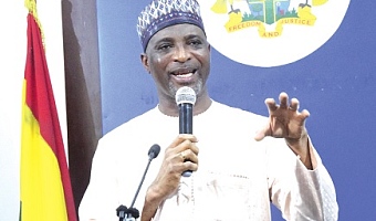 Muntaka Mohammed-Mubarak (left), Minister for the Interior. Some journalists at the press conference. Picture: SAMUEL TEI ADANO