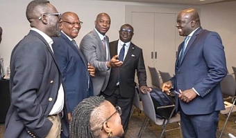 Dr Hugh A. Brown (middle), CEO of the Forestry Commission, interacting with Henry Techie-Menson (right), Ghana's Ambassador to Belgium and EU, and other members of Ghana's delegation to Brussels