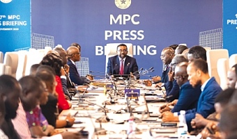 Dr Johnson Pandit Asiama  (middle), Governor of BoG, addressing the meeting