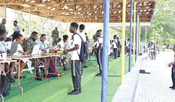 It’s all orderliness as potential recruits go through the process at Burma Camp­­­­