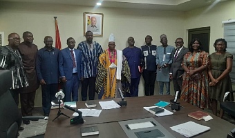 John Setor Dumelo, Deputy Minister of Food and Agriculture with members of the Irrigation Development Authority.