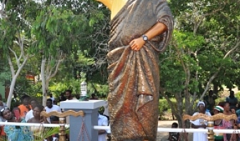 The statue of former President Ft Lt Jerry John Rawlings at Dzelukope