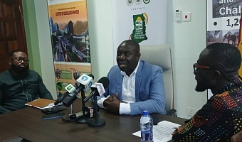 Emmanuel Kwadwo Agyekum Minister of State in charge of Special Initiatives addressing journalists