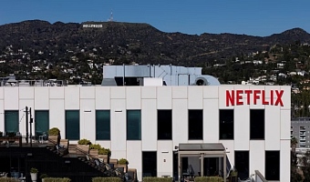 A drone view shows the Netflix logo on one of their buildings in the Hollywood neighborhood of Los Angeles, California, December 8, 2025. REUTERS/Daniel Cole/File Photo