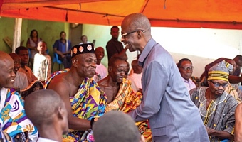 Johnson Asiedu Nketia, National Chairman of the National Democratic Congress, exchanging pleasantries with the chiefs at Bonakire