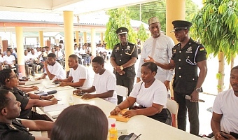 Muntaka Mohammed-Mubarak (2nd from right), Minister for the Interior, inspecting the process of the recruitment during his visit to the National Police Training School, FPU-Tesano. Picture: CALEB VANDERPUYE