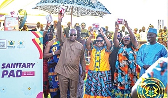 FLASHBACK: President John Dramani Mahama (left) with Dr Agnes Naa Momo Lartey, the Minister of Gender, Children and Social Protection; Haruna Iddrisu, Minister of Education, and other dignitaries at the launch of the initiative in April this year