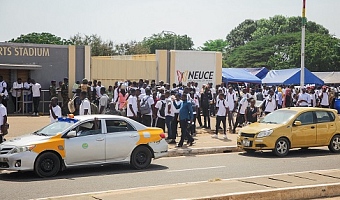 Some of the recruits outside the El-Wak Sports Stadium