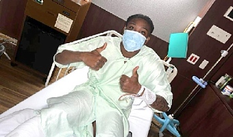 • Francis Abu showing a positive attitude after his surgery last Saturday 
