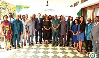 Dr Christian Rogg (6th from left), British High Commissioner to Ghana, Genevieve Shirley Lartey (7th from left), RTIC Executive Secretary, and Dr James Asante (5th from right), RTIC Board Chairman,  with stakeholders after the breakfast meeting