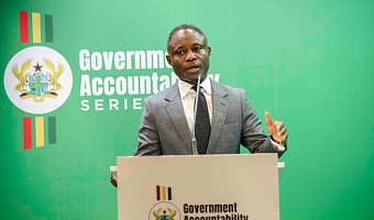 Kwabena Mintah Akandoh (left), Minister of Health, speaking at the Government Accountability Series