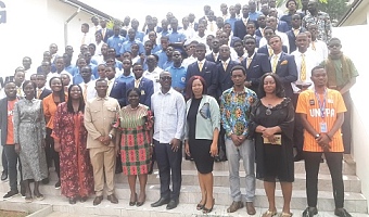 Baptista S. Gebu (4th from left), author, Future of Work Expert; Jack Andrews Dotsey (5th from left), Executive Director of the Annual New Year School Conference, and Prof Olivia A. T. Frimpong Kwapong (middle), Dean, School of Continuing and Distance Education, University of Ghana, with other dignitaries and students after the conference. Picture: ESTHER ADJORKOR ADJEI 