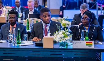 Sammy Gyamfi (middle), CEO of GOLDBOD, addressing the 2025 Kimberley Process Plenary in Dubai