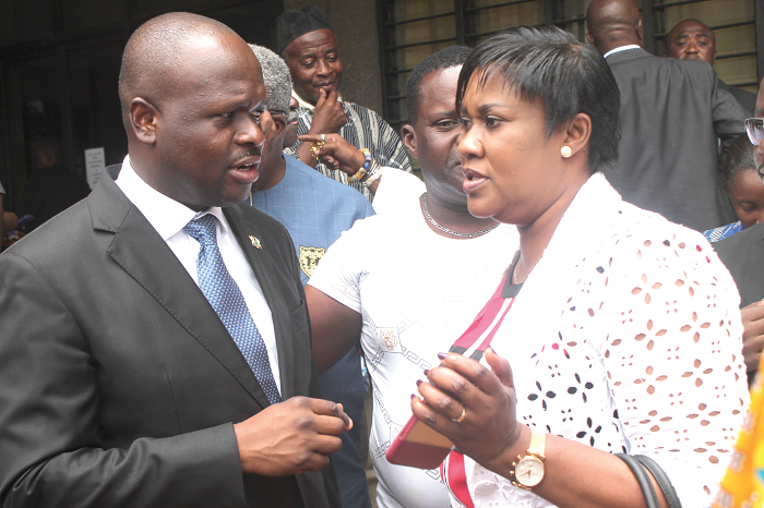 Dr Edward K. Omane Boamah (left), the Minister of Communication, explaining a point to Madam Francisca Ashietey-Odunton (right), Ag. Director General (GBC) and Vice Chairman of the Steering Committee, after the ceremony. Picture: EDNA ADU-SERWAA Dr Edward K. Omane Boamah (left), the Minister of Communication, explaining a point to Madam Francisca Ashietey-Odunton (right), Ag. Director General (GBC) and Vice Chairman of the Steering Committee, after the ceremony. Picture: EDNA ADU-SERWAA