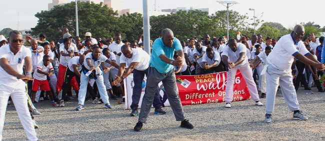 Vice President Amissah-Arthur leading the participants in exercise Veep urges Ghanaians to promote peace
