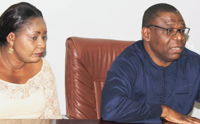 Mr Hudu Mogtari (right), CEO of FDA, speaking at the training programme on tobacco. With him is Ms Olivia Boateng of the FDA. Picture: DELLA RUSSEL FDA to punish individuals who break law on no smoking at public places