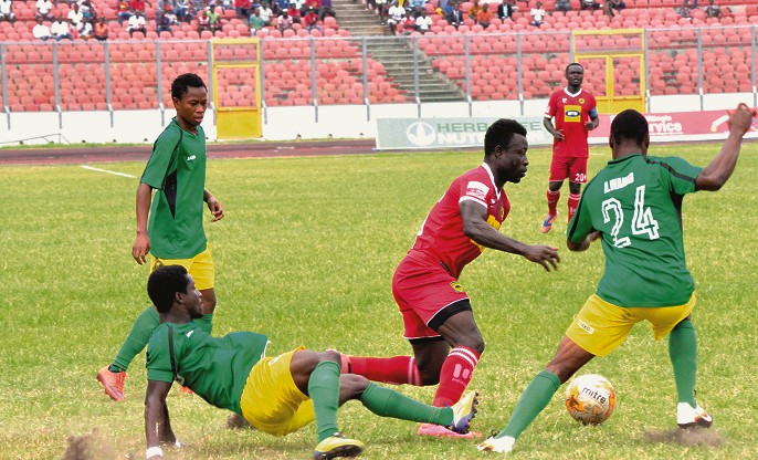 Kotoko’s Kwame Boateng (left) battles with Wahab Adam of Aduana Stars for the ball. Picture EMMANUEL BAAH Kotoko’s Kwame Boateng (left) battles with Wahab Adam of Aduana Stars for the ball. Picture EMMANUEL BAAH