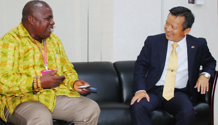 Mr Ransford Tetteh (left), Editor of the Daily Graphic, explaining a point to Mr Lyeo Woon-Ki, the Korean Ambassador to Ghana. Picture: EDNA ADU-SERWAA Mr Ransford Tetteh (left), Editor of the Daily Graphic, explaining a point to Mr Lyeo Woon-Ki, the Korean Ambassador to Ghana. Picture: EDNA ADU-SERWAA