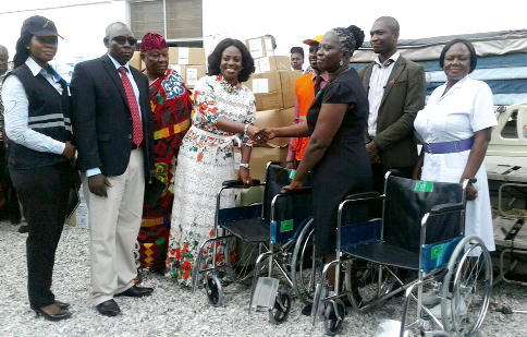 Ms Obuobia Darko Opoku (4th left), the President of the Obuobia Foundation handing over the medical supplies and ambulance to officials of the hospital. Ms Obuobia Darko Opoku (4th left), the President of the Obuobia Foundation handing over the medical supplies and ambulance to officials of the hospital.