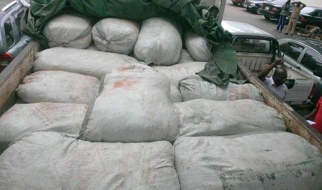 The intercepted goods concealed in sacks to be smuggled to Togo The intercepted goods concealed in sacks to be smuggled to Togo