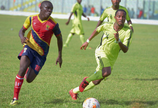 Flashback: Bechem United Emmanuel Lartey challenges Hearts’ Isaac Mensah for the ball during their first round last in Accra. Flashback: Bechem United Emmanuel Lartey challenges Hearts’ Isaac Mensah for the ball during their first round last in Accra.