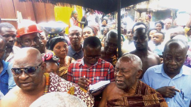 Nana Agyin Frimpong II (2nd right), the Tafohene, and his elders at the site to verify the situation Rumour over market inauguration causes agitation at Old Tafo