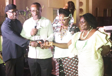 The actual launch moment with (from left) Gyedu Blay Ambolley, Akunu Dake, Della Hayes and Diana Hopeson The actual launch moment with (from left) Gyedu Blay Ambolley, Akunu Dake, Della Hayes and Diana Hopeson