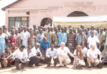 Officials of Swiss Africa and GNPC with some community members Officials of Swiss Africa and GNPC with some community members