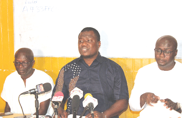 Mr Arnold Boateng (right), General Secretary, Dr Ayew Afriyie (middle), Chairman, Mr James Appiah Ankrah (left),Vice Chairman, all of Alliance For Accountability Governance (AFAG), addressing a press conference in Accra