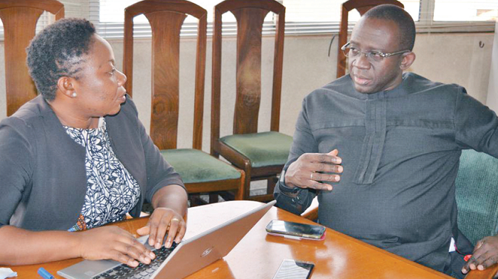  Mr Awuah-Darko talking to the Graphic reporter, Ms Della Russel Ocloo