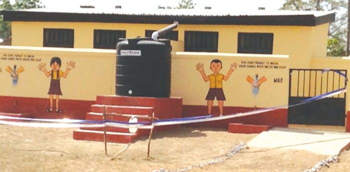 Front view of a Disability and Gender-friendly latrine Front view of a Disability and Gender-friendly latrine