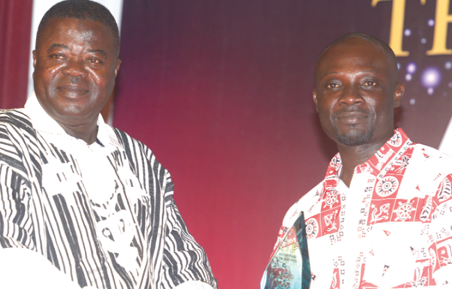 Coach Adipah (right) receiving a plaque as Coach of the Year, from Mr Kwasi Owoahene Acheampong, chairman of the Division One League Board I want to lead Wa All Stars to CAF money zone – Coach Adipah